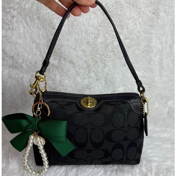 y2k COACH Black Signature Canvas Mini Purse / Wristlet - Picture 1 of 11